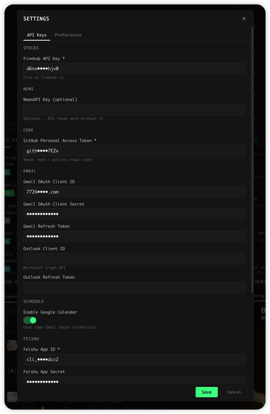 Settings – API Keys