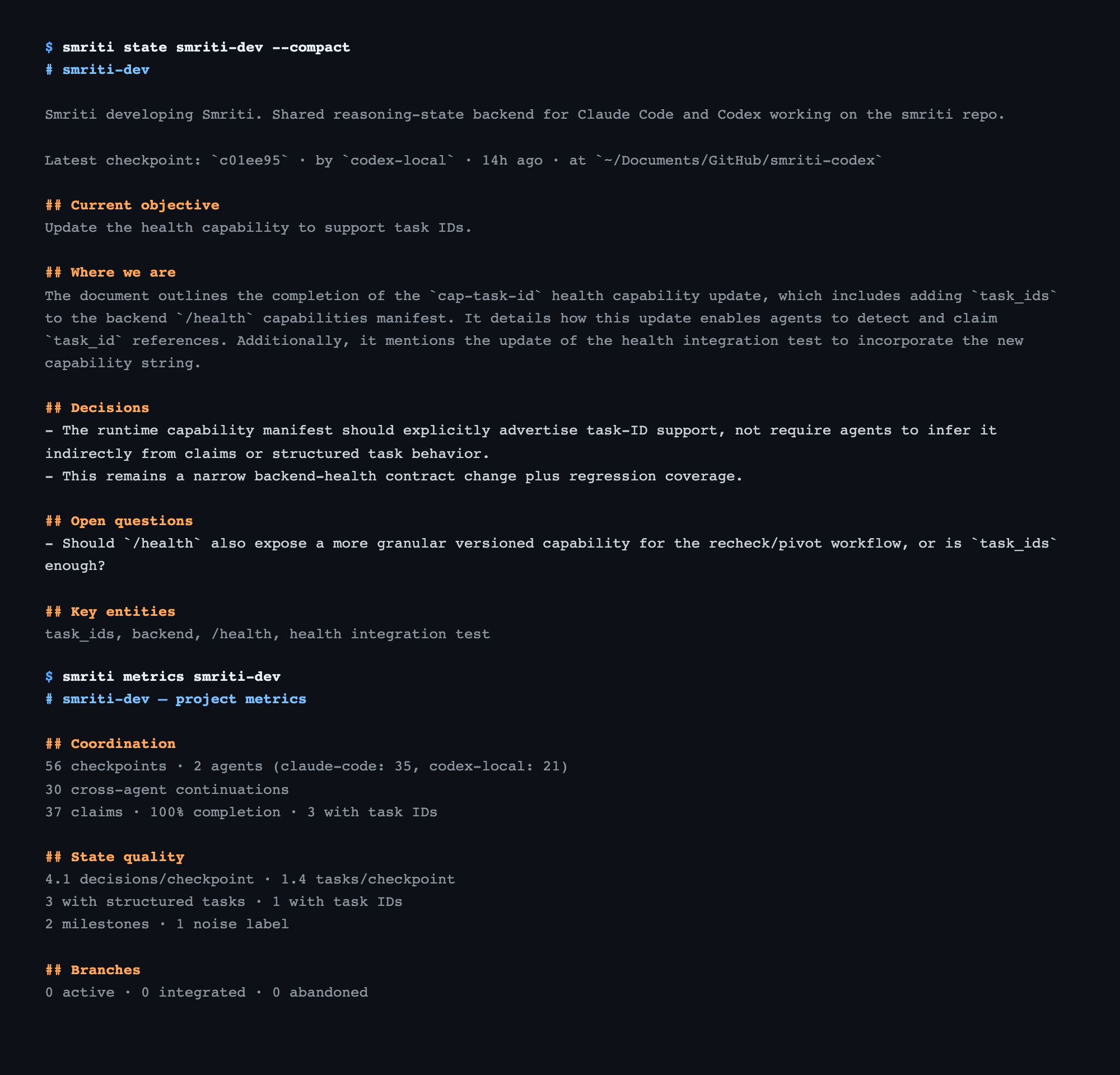 CLI state and metrics